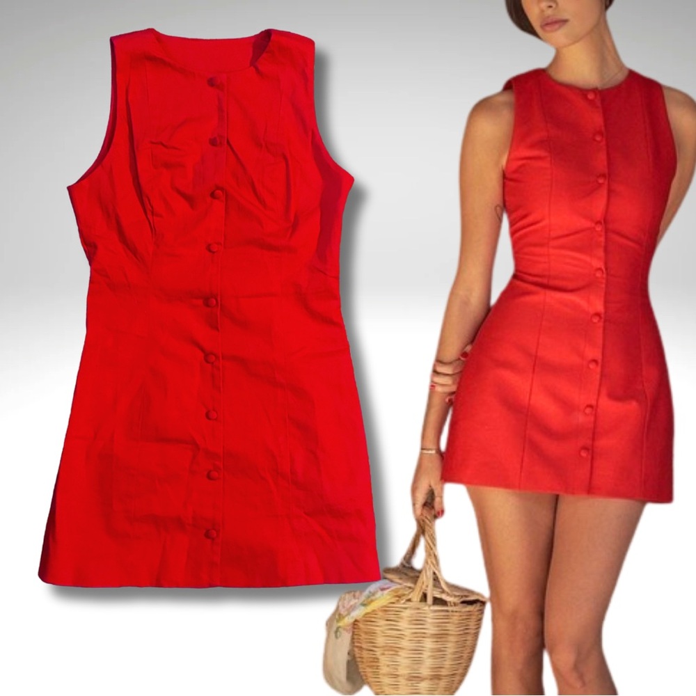 Commense Timeless Red Button-Front Sleeveless Fit… - image 1